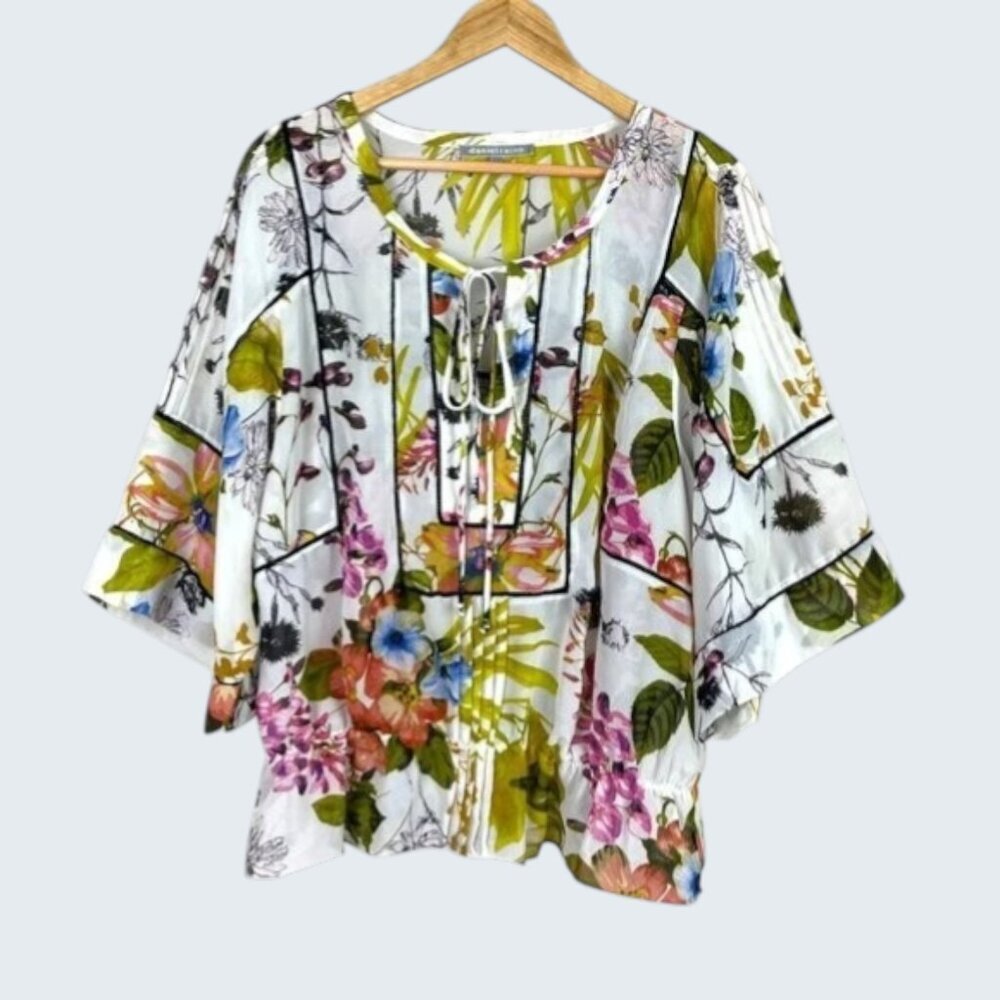 DANIEL RAINN FLORAL TIE NECK DROP WAIST BLOUSE